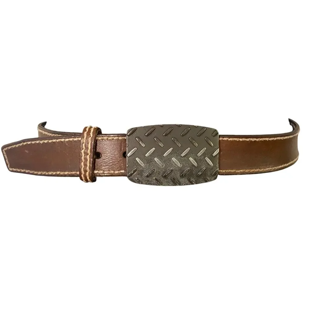 Ariat Brown Genuine Leather Belt Diamond Plate Buckle Size 40 Western Work
